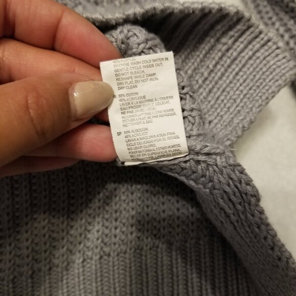 Purplish Grey Knit Cropped Sweater V-Neck Cotton Mix Medium Jumper Cozy Cloth - Picture 7 of 11